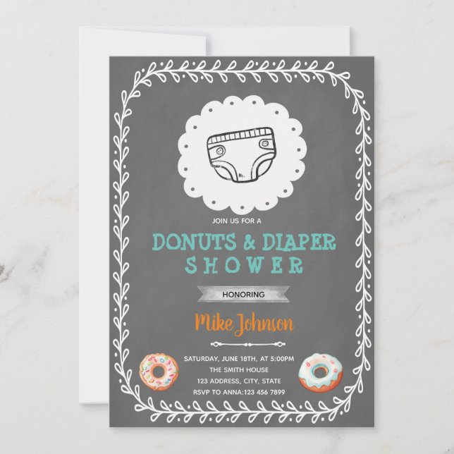 Invitation à une fête prénatale donuts et couches (Devant)