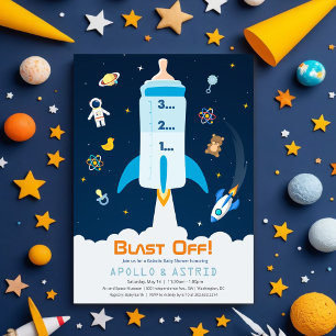 Invitation à une fête prénatale pour bébé astronau