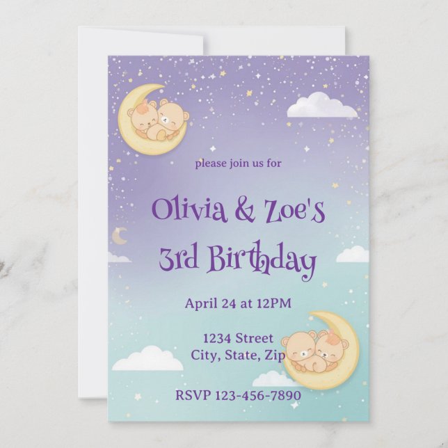 Invitation à une fête prénatale pour des jumeaux A (Devant)