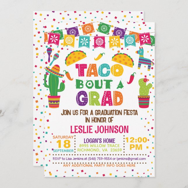 Invitation à une remise de diplôme façon Taco (Devant / Derrière)