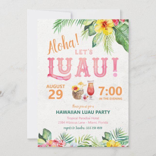 Invitation à une soirée Aloha Luau hawaïenne (Devant)