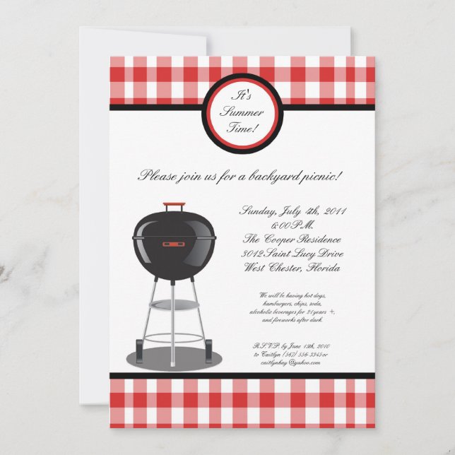 Invitation à une soirée barbecue d'été de pique-ni (Devant)