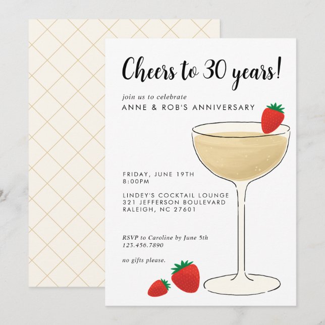 Invitation à une soirée cocktail d'anniversaire (Devant / Derrière)