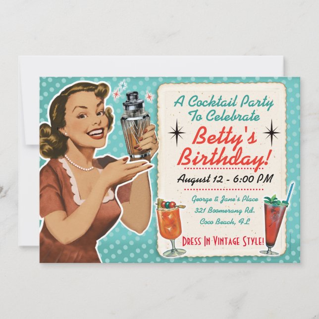 Invitation à une soirée cocktail rétro (Devant)