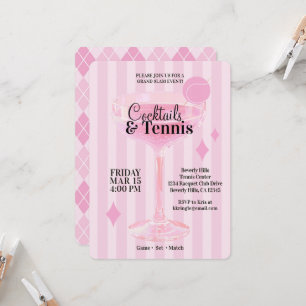 Invitation à une soirée cocktails et tennis (rose)