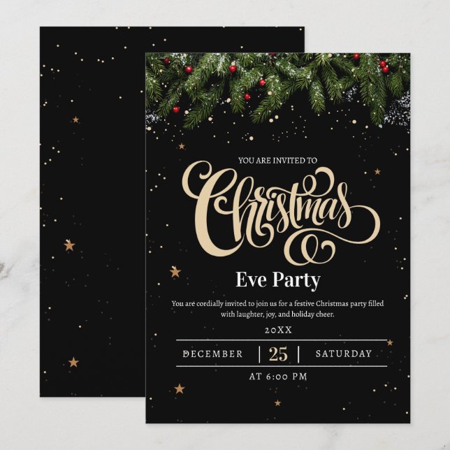 Invitation à une soirée de Noël de fêtes de luxe (Devant / Derrière)