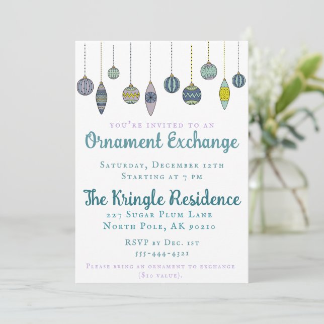 Invitation à une soirée d'échange d'ornements chic (Debout devant)