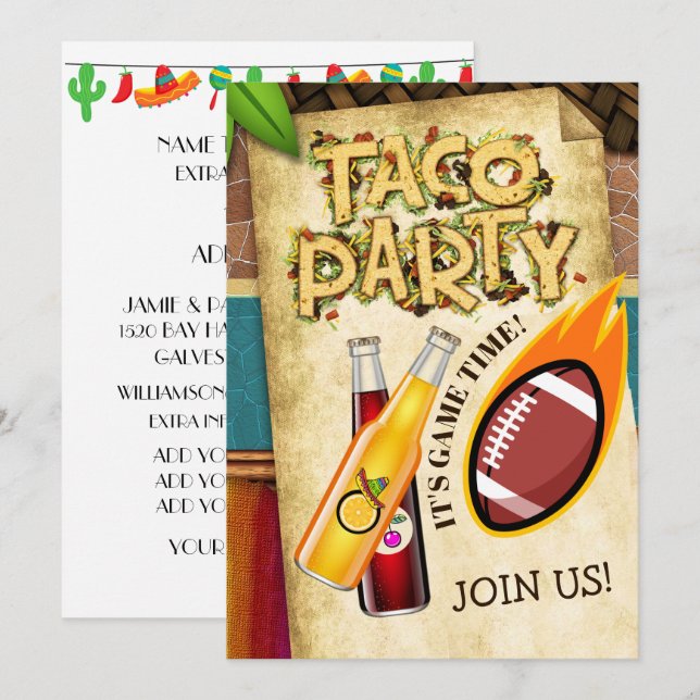 Invitation à une Soirée Football Tacos sans Alcool (Devant / Derrière)