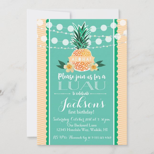 Invitation à une soirée Luau pour un anniversaire, (Devant)