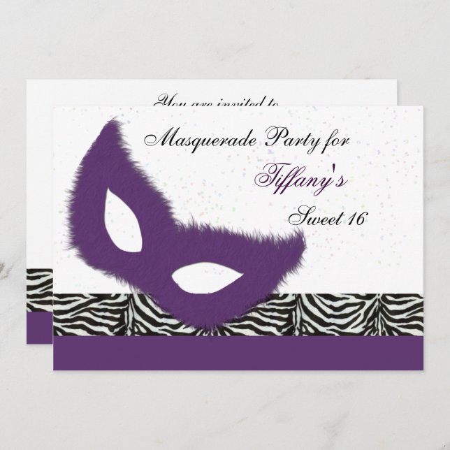 Invitation à une soirée masquée pour les 16 ans (Devant / Derrière)