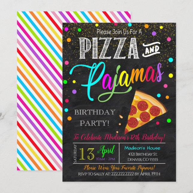 Invitation à une soirée Pizza et Pyjamas (Devant / Derrière)