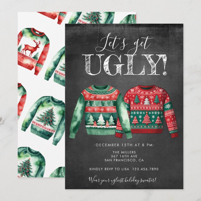 Invitation à une soirée pull de Noël laid (Devant / Derrière)