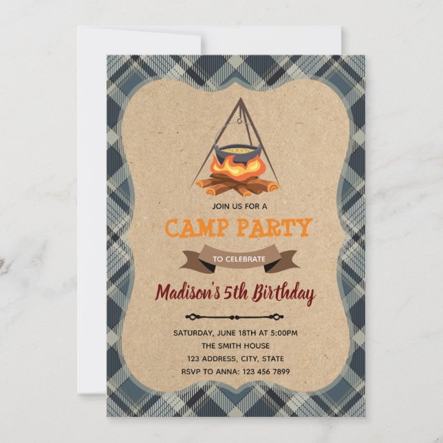 Invitation à une soirée pyjama camping (Devant)
