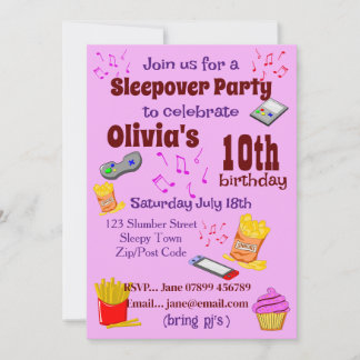 Invitation à une soirée pyjama d'anniversaire