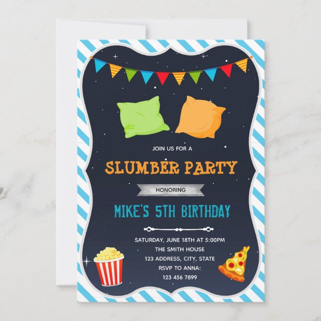 Invitation à une soirée pyjama pour garçons (Devant)