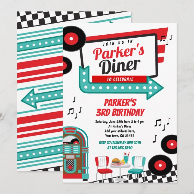 Invitation à une soirée rétro au diner (Devant / Derrière)