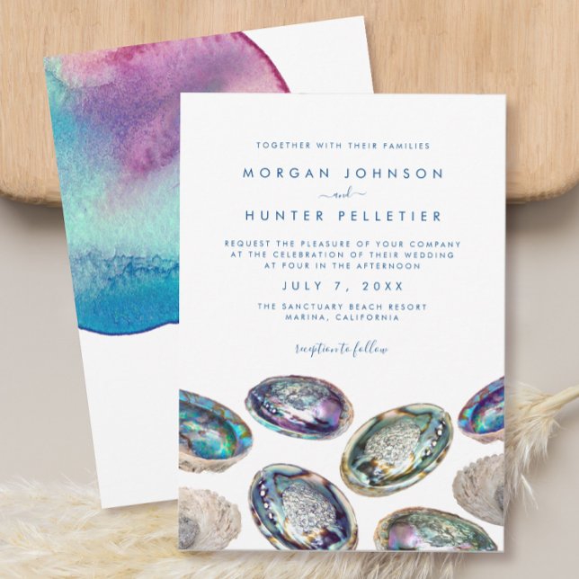 Invitation Abalone Shell coloré aquarelle plage Mariage (These Colorful watercolor abalone shells are perfect for your coastal chic beach wedding)