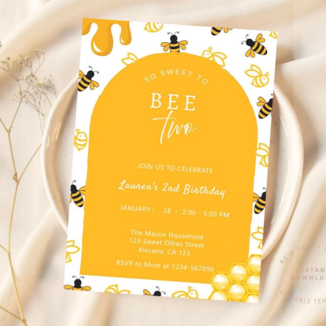 Invitation Abee 2e Anniversaire Sweet To Bee Two Bees Thème (Créateur téléchargé)