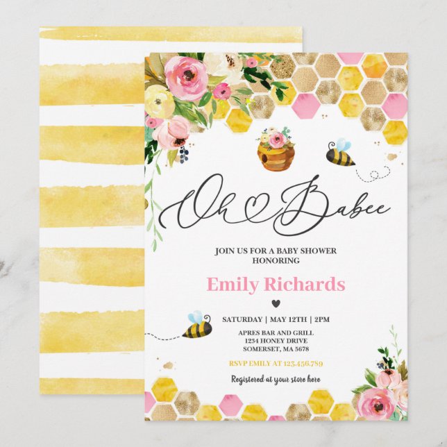 Invitation Abee Baby shower Oh Babee Maman À Être Baby shower (Devant / Derrière)