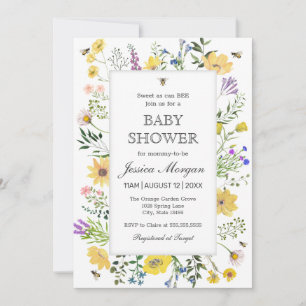 Invitation Abeille Aquarelle Et Baby shower Fleur sauvage Dél