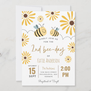 Invitation Abeille jaune mignonne et tournesol 2e jour d'abei