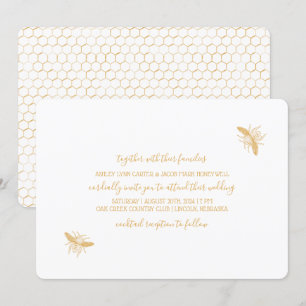 Invitation Abeilles et Golden Honeycomb Motif Mariage 2