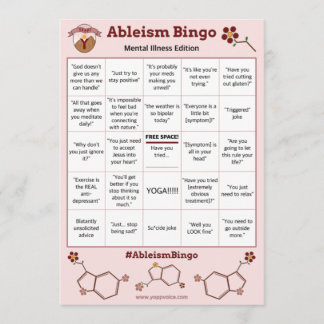 Invitation Ableism Bingo Card Mental Maladie Edition