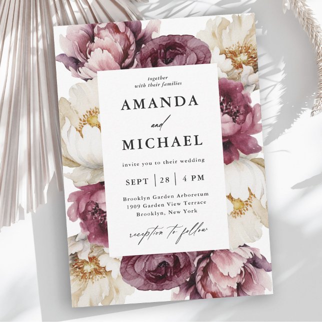 Invitation Abondance Florale Rustique Fleurs romantiques (A beautifully feminine wedding invitation with rustic charm.)