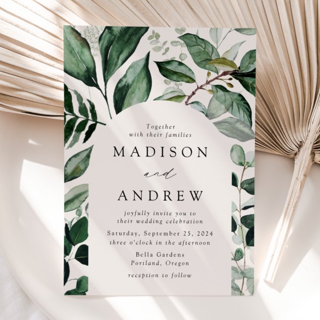 Invitation Abondant Cadre de Mariage à Arche en Crème de Verd (Créateur téléchargé)