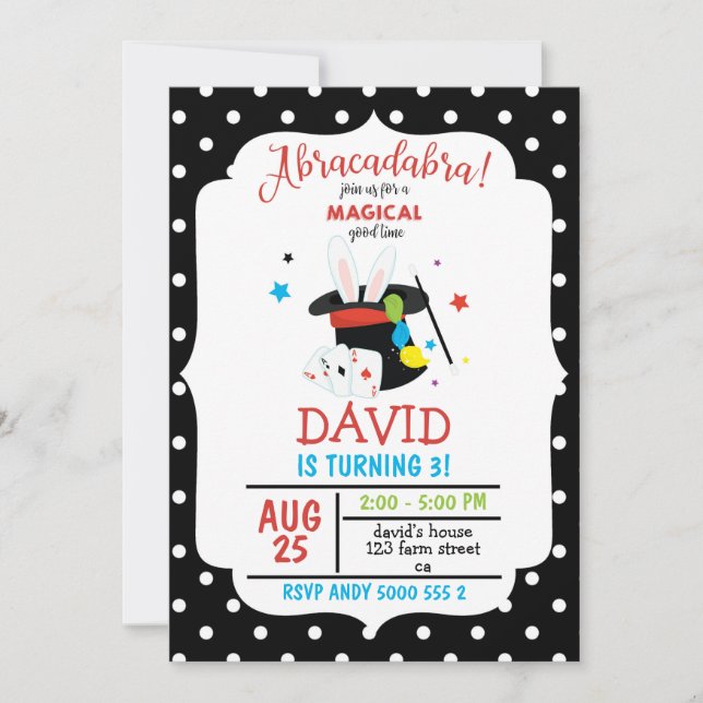 Invitation Abracadabra Magicien garçon Anniversaire Magie Par (Devant)