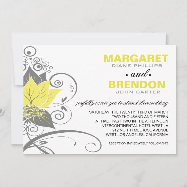 Invitation Abraxas Abstrait Floral | charbon jaune (Devant)