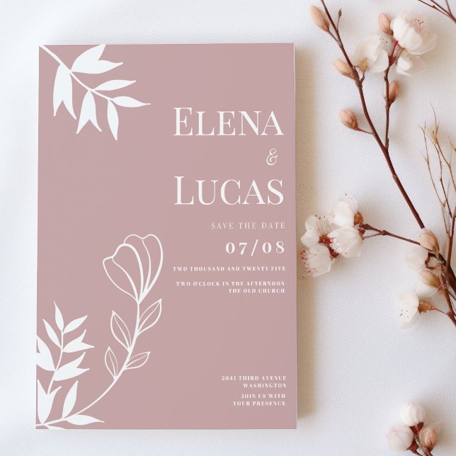 Invitation Abstract dusty rose white sketch floral wedding (Abstract dusty rose white sketch floral wedding)