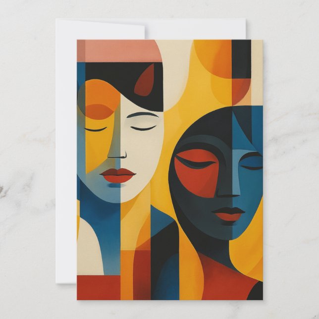 Invitation Abstract Faces Art Print, Dual Portrait, Abstract (Devant)