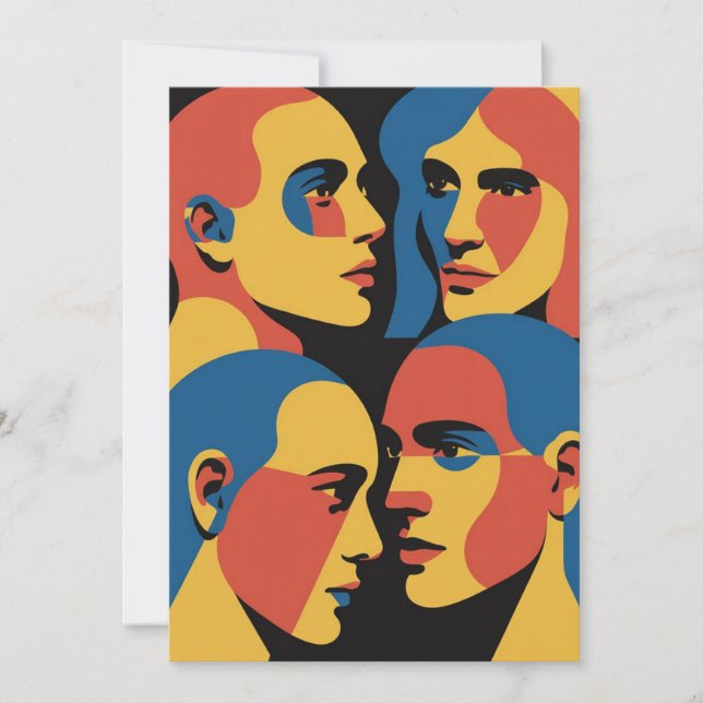Invitation Abstract Faces Grid Art Print, Human Faces (Devant)