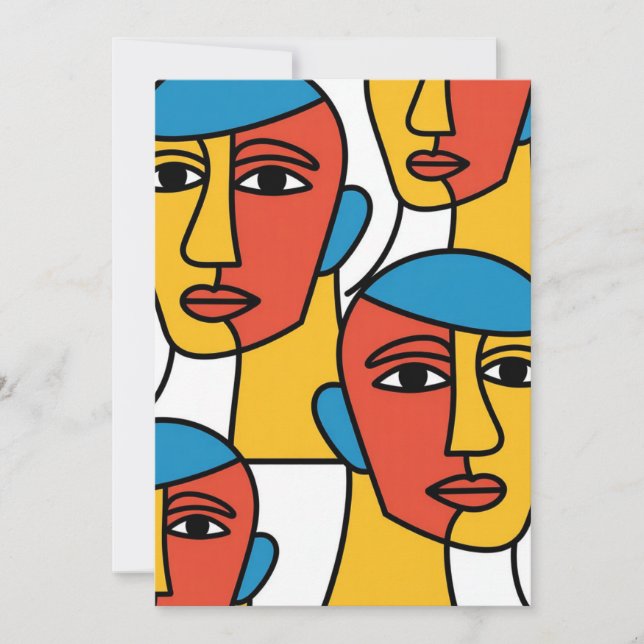 Invitation Abstract Faces Print, Vibrant Geometric Art (Devant)