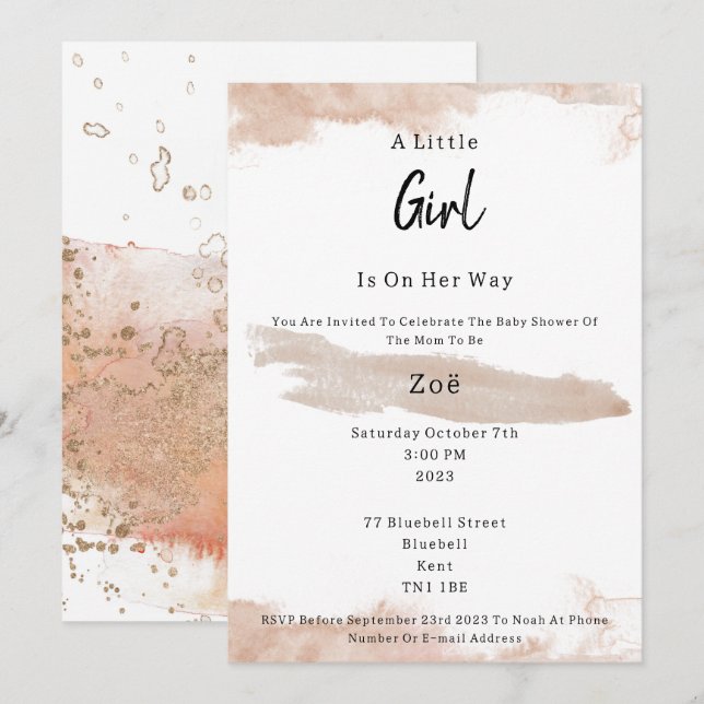Invitation Abstract Pink Elements Sweet Baby Girl Baby Shower (Devant / Derrière)