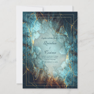 Invitation Abstract Teal Turquoise Gilded Geode Wedding