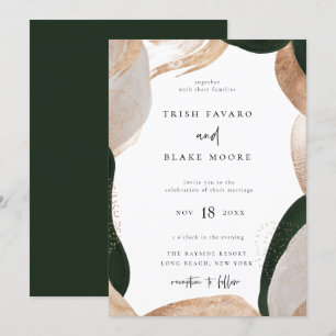 Invitation Abstrait Art Frame Green Gold Mariage