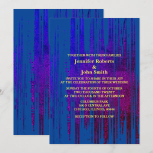 Invitation Abstrait Bleu Jaune Violet Artsy Mariage élégant