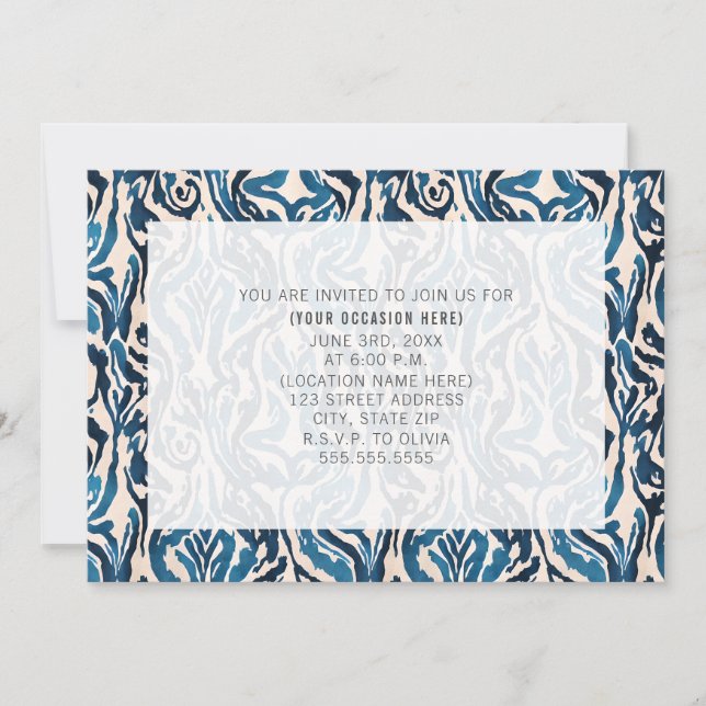 Invitation Abstrait Blue Ikat All Purpose Générique Party (Devant)