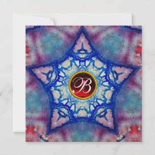 INVITATION ABSTRAIT BLUE STAR RED RUBY GEM STONE MONOGRAM