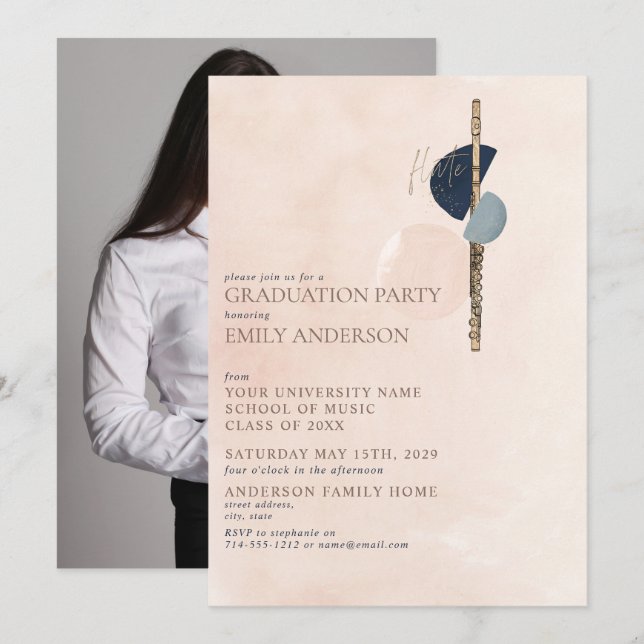 Invitation Abstrait Blush Pink Gold Flute (Devant / Derrière)