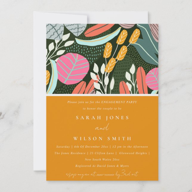 Invitation Abstrait Bold Rustic Tropical Fiançailles botaniqu (Devant)