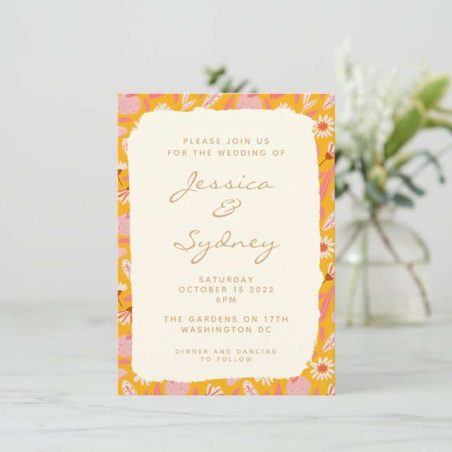Invitation Abstrait Botanique Boho Fruit Jaune Mariage (Debout devant)