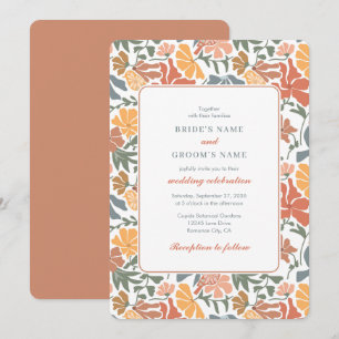 Invitation Abstrait Floral & Oiseaux Mi-siècle Mariage modern