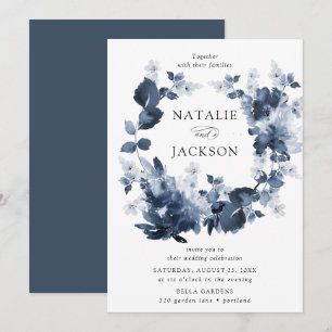 Invitation Abstrait Indigo Floral Mariage