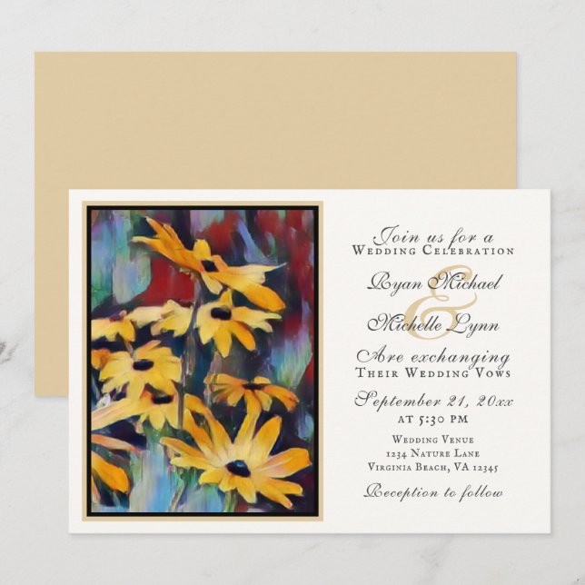 Invitation Abstrait Jaune Daisy Floral Art Mariage (Devant / Derrière)