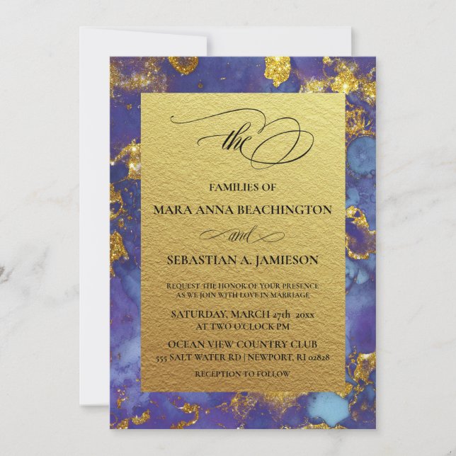Invitation *~* Abstrait Mariage de Parties scintillant bleu o (Devant)