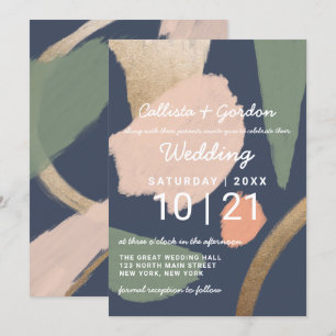 Invitation Abstrait moderne Gold Marine Mariage rose Sage