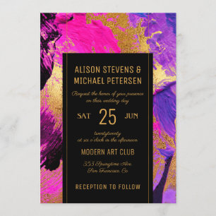 Invitation Abstrait moderne peinture or script mariage rose